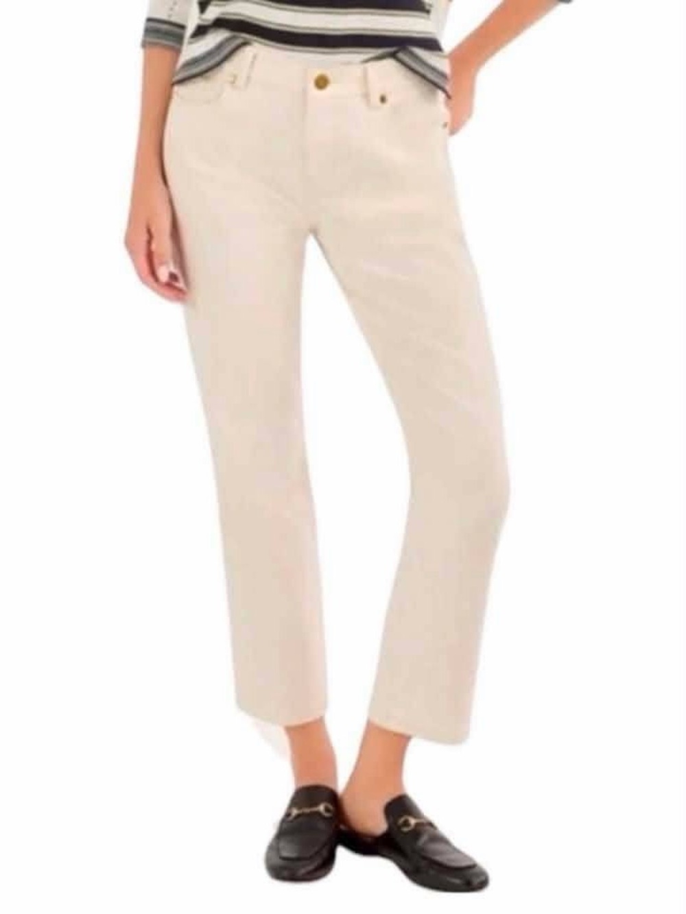 CAbi SoHo Jean Cream Straight-Leg Jeans with Gold Hardware